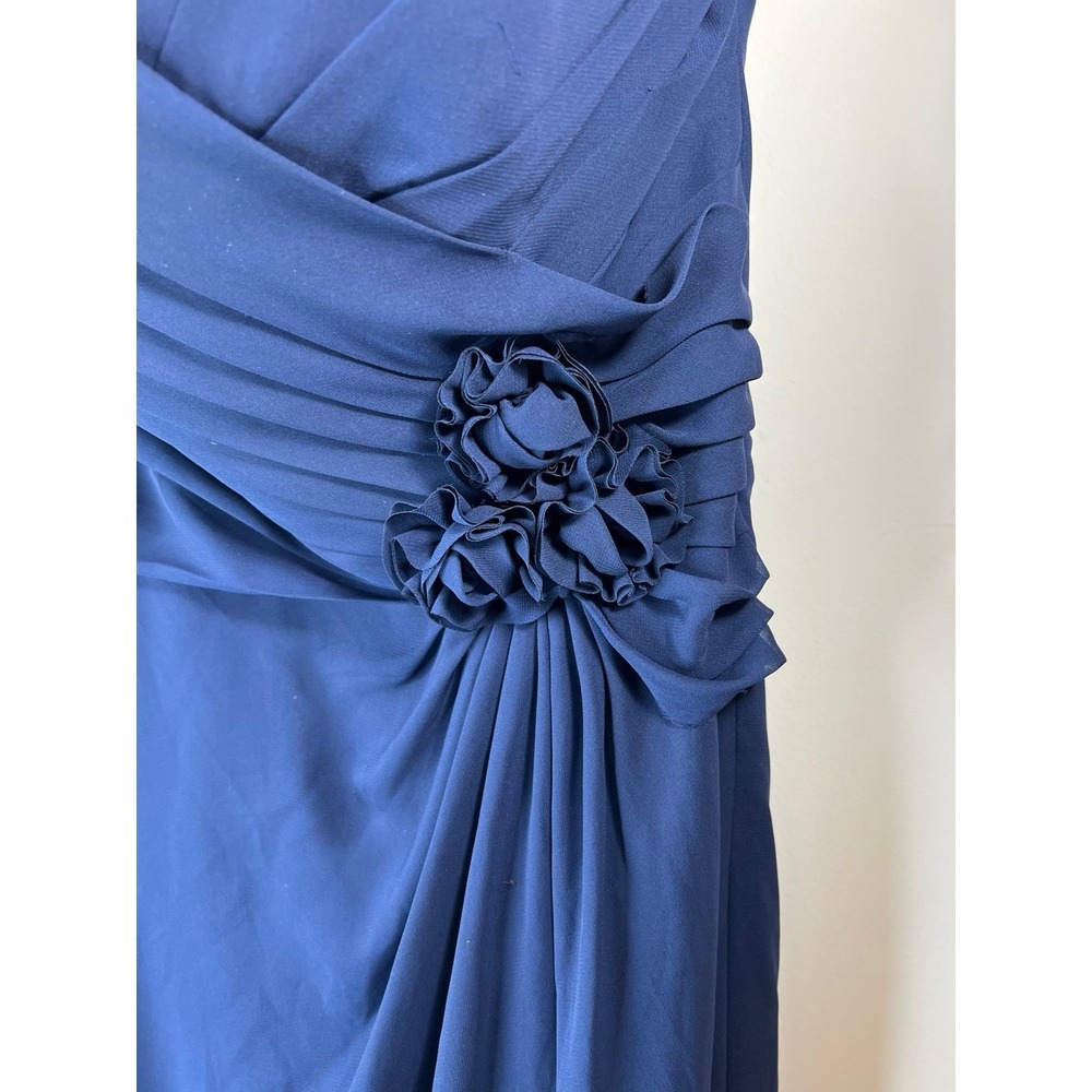 ALFRED ANGELO 14 Navy Strapless Chiffon Evng Gown Ruched Bodice & Floral Detail - Picture 3 of 9